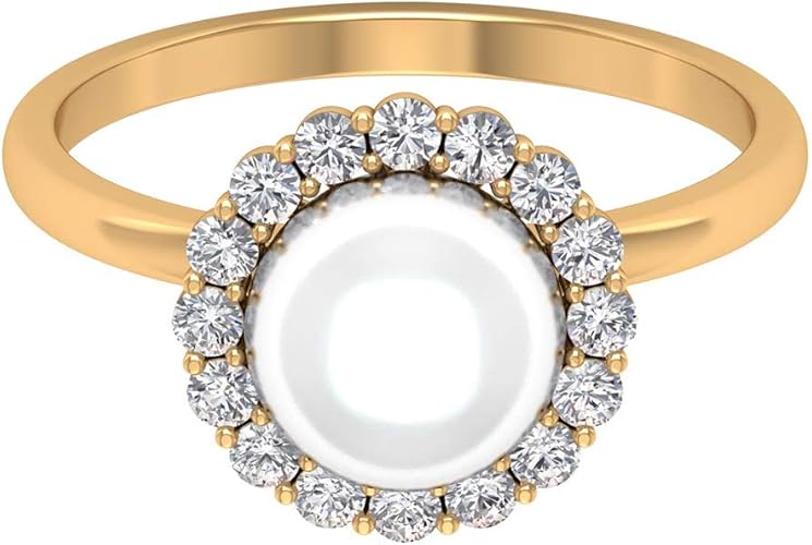 Amazon 8カラット認定パールソリティアゴールドプロミスリング 1 2カラットダイヤモンドハローワークウェアリング ユニークな宝石婚約指輪 クラシックなブライダル結婚指輪 14k イエローゴールド Size 10 リング 通販