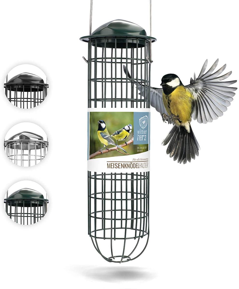 wild animal heart | Fat Ball Holder 12" - 5 year guarantee - made of rustproof metal Bird Feeding Station for Fat Balls - Ecological Bird Feeder (31cm, Green)