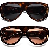 HERJOUR Trendy Aviator Sunglasses Womens Mens Retro 90s Rectangle Wrap Shades Oversized Style AR82372