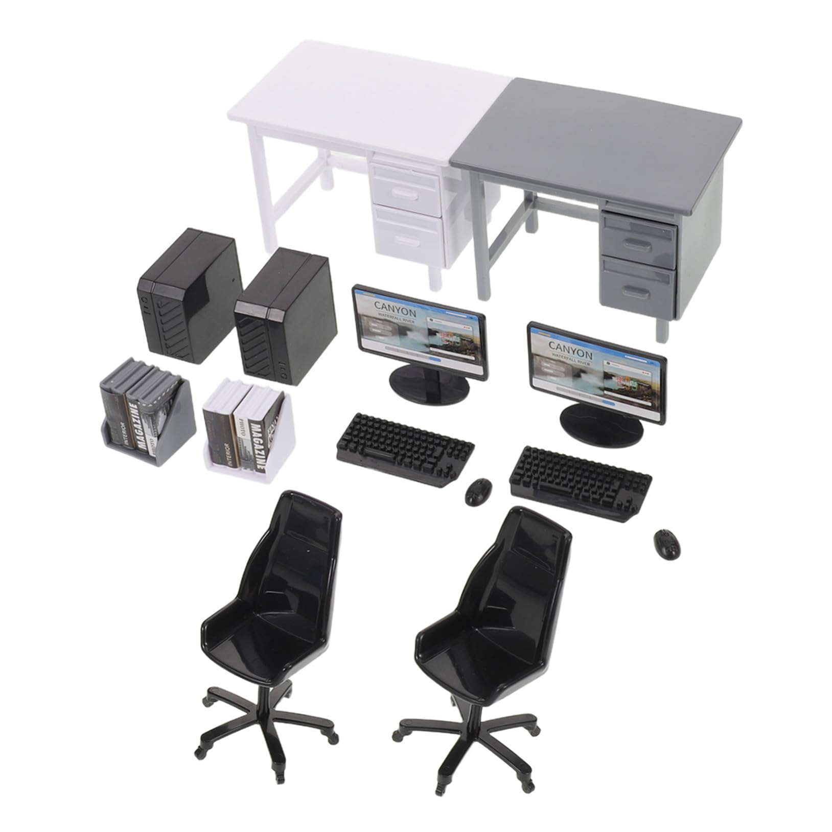 BESPORTBLE 2sets Miniature Dollhouse Computer Table Office Model Tiny Desk Chair Mouse Keyboard Accessories for Boys and Girls Pretend Play
