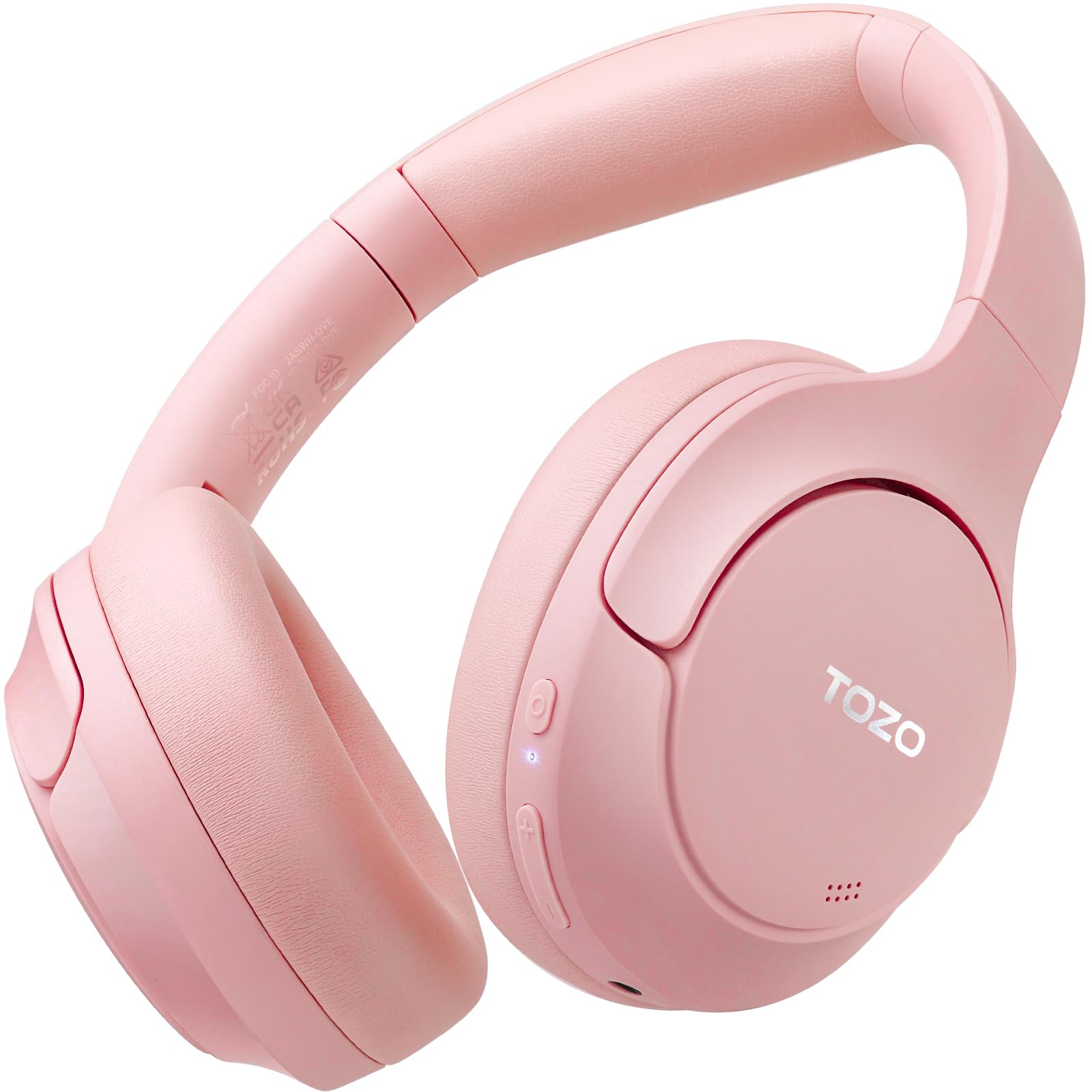 TOZO Hybrid Active Noise Cancelling Headphones, Wireless Over Ear Bluetooth Headset, 60H Playtime, Hi-Res Audio Custom EQ via App Deep Bass Comfort Fit Ear Cups, for Home Office Travel Pink Image