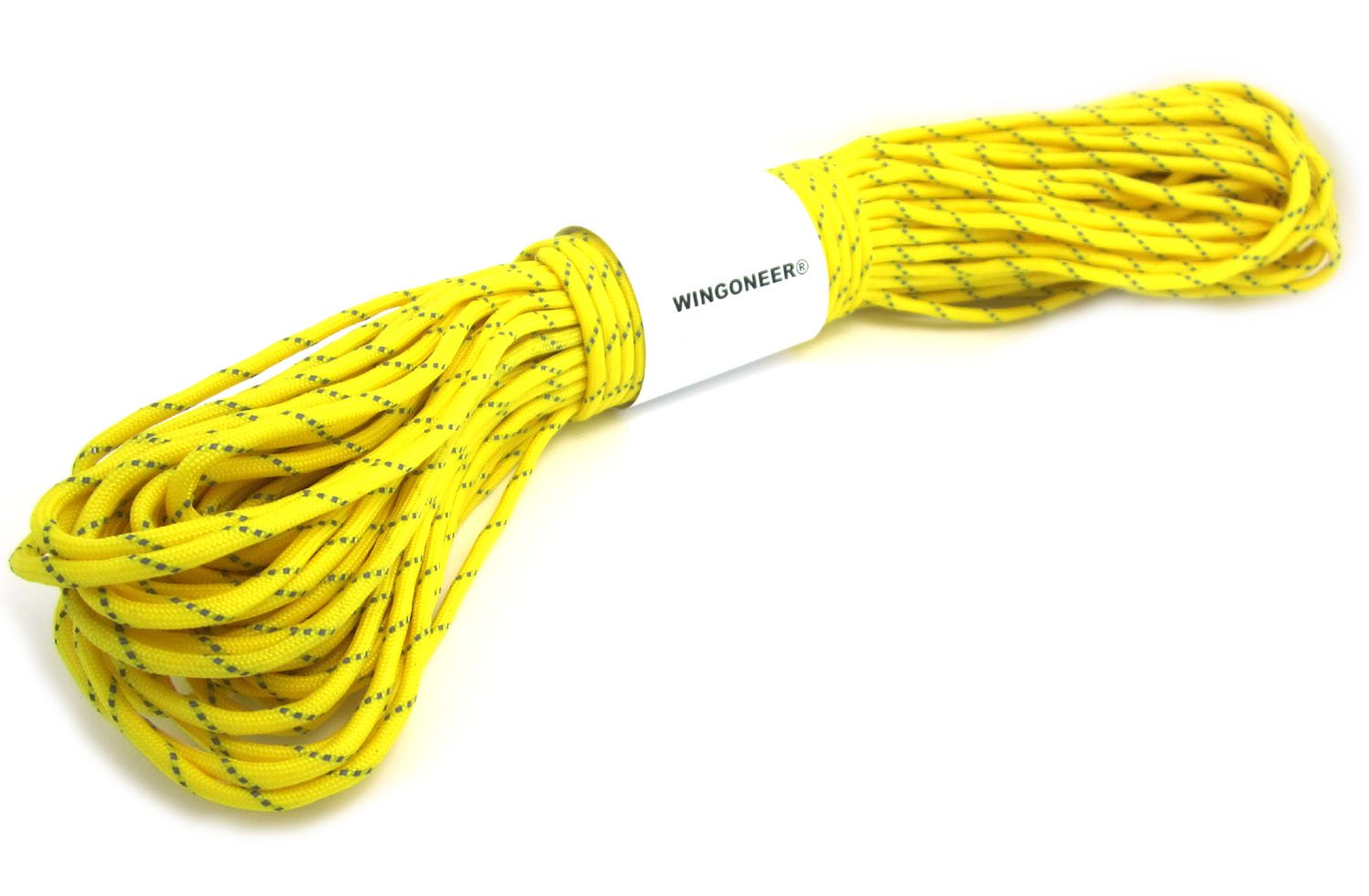 WINGONEER Reflective Parachute Cord 100M 7 Core 550 Paracord Nylon Beach Paracord Camping 30M (Yellow)
