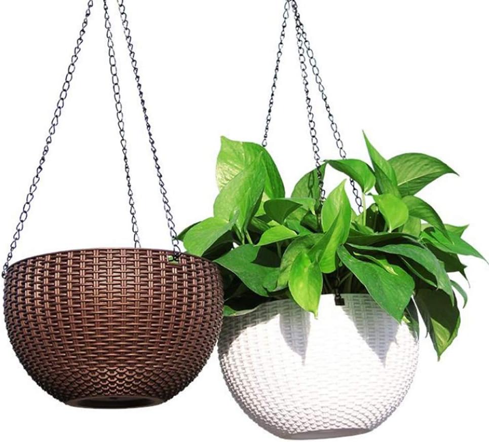 Ogquaton Plastic Hanging Basket Indoor Outdoor Hanging Planter Basket Round Resin Garden Plant Hanging Planters Decor