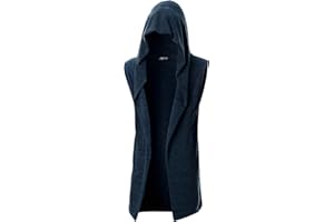 GIVON Mens Sleeveless Ruffle Shawl Collar Cardigan Lightweight Long Hooded Vest Sweater
