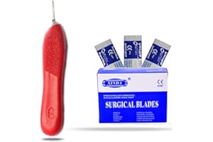 GUOML PRECISE CANADA: Box of 100 Pieces Carbon Steel Scalpel Blade #11 with Free Handle # 5 RED Color Plastic Handle