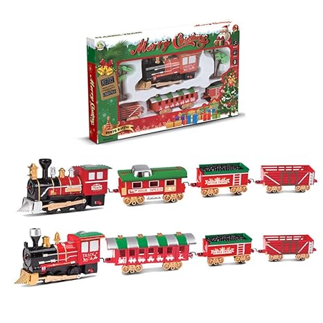 Fashionwu 1Set Christmas Electric Track Train Classic Rail Car Compartment Toys with Light Music Function for Kids Children Gifts