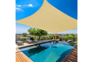Amagenix Shade Sail - Custom Size Beige Shade Sail Canopy, Curved Outdoor Patio Awning 16'X20', Breathable Fabric with 95% UV Block for Garden Backyard