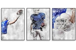 Set of 3 Football Wall Art - Sports Room Decor - Watercolor Poster Print, Themed Bedroom Decor - 12x18 inch, Unframed