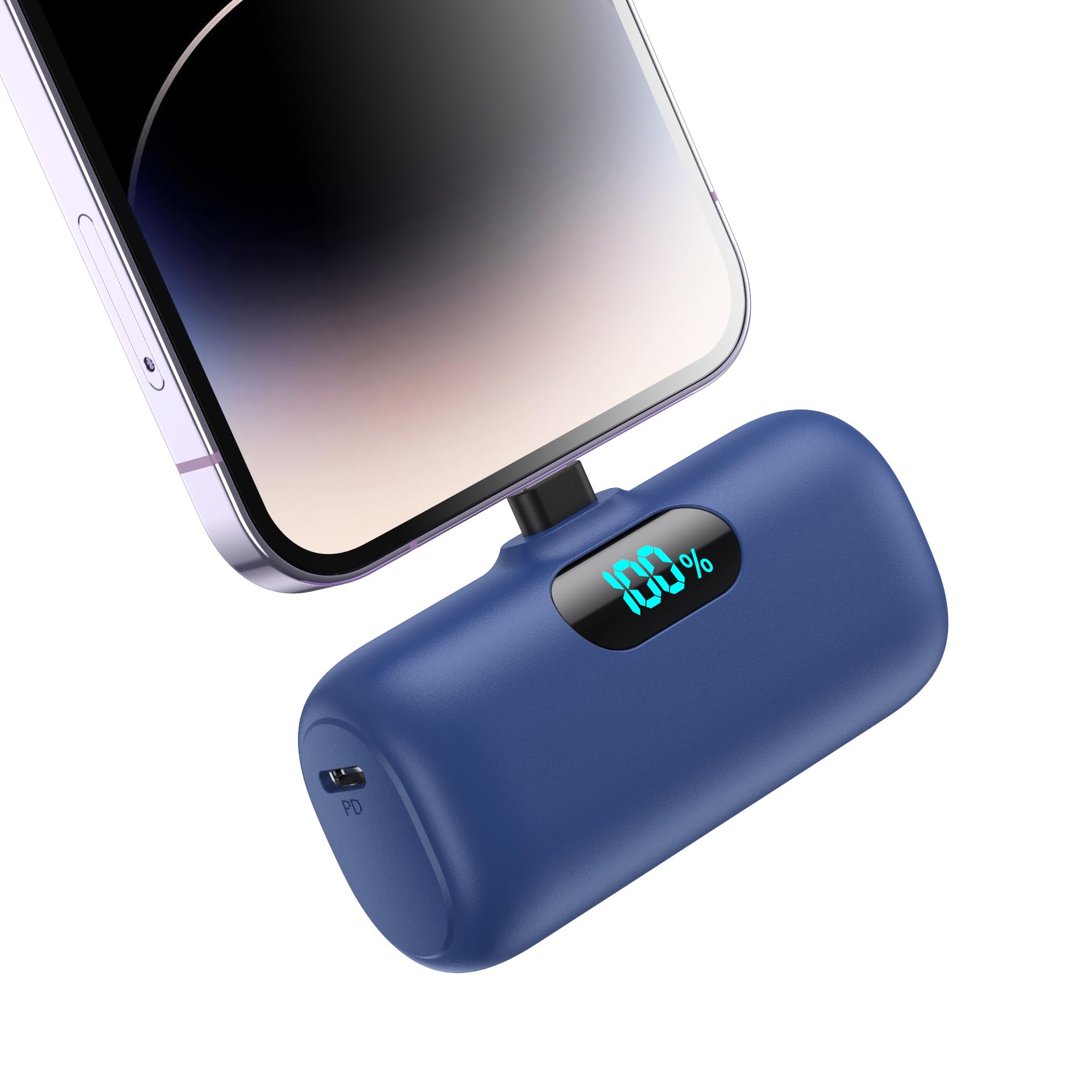 Mini Portable Charger for iPhone,Upgraded 5000mAh PD Fast Charging Battery Pack,LCD Display Cute Power Bank Portable Phone Charger for iPhone 14/14 Pro Max/13/13 Pro/12 Pro/11/XS/XR/X/8/7/6-Deep Blue