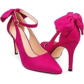 COLETER Womens Bow Knot High Heels Pointed Toe Stiletto Ankle Strap D'Orsay Pumps Bow Evening Dress Shoes