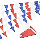 Red White and Blue Pennant Banner Garland Bunting Triangle Flag Patriotic Decorations for 4th of July Memorial Day Veterans Day Graduation 66Feet 60Pcs
