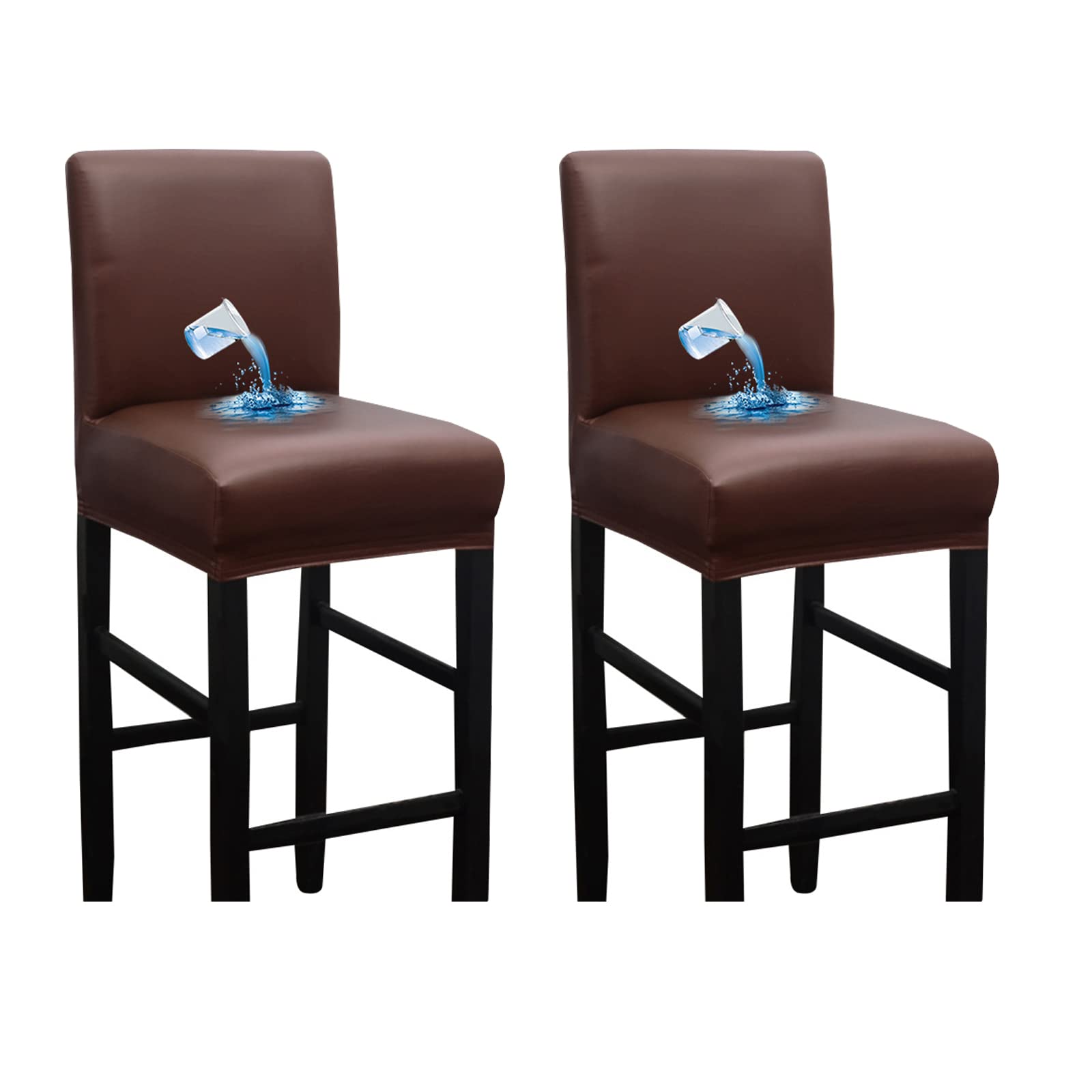 Bestenrose Waterproof Bar Stool Chair Covers Set of 2 PU Leather Dining Chair Cover for Home Kitchen Removable Chair Seat Cover Slipcover with Backs Protector Chair Cover (2, Brown)