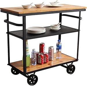 Carrito de Servicio de 3 Niveles Carrito de Bar Elegante Cocina Grande