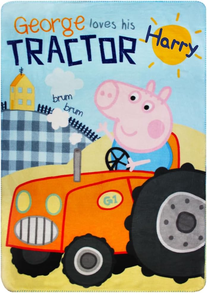 TeddyT's Personalised George Pig Tractor Farm Fleece Blanket Throw 100x140cm