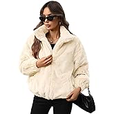 Dugcew Women's Faux Fur Lapel Fashion Short Fluffy Zip Up Jackets Fall Winter Cropped Warm Coat