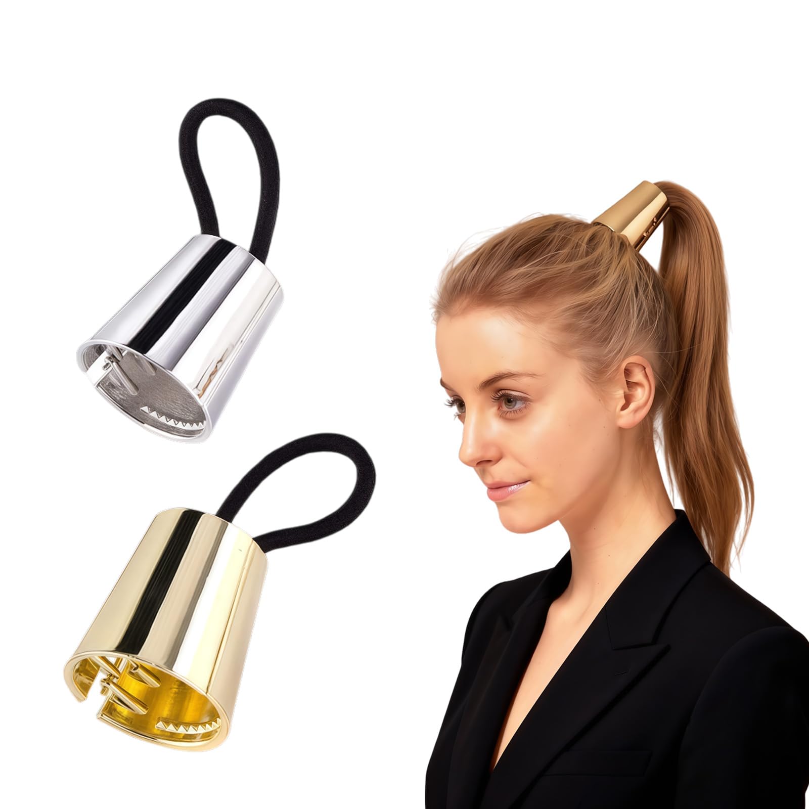 Vipolishtry 2 Pieces Gothic Punk Metal Circle Hair Cuff Elastic Hair Band Hair Ties Ponytail Holder Hair Rope Accessory for Women Girls