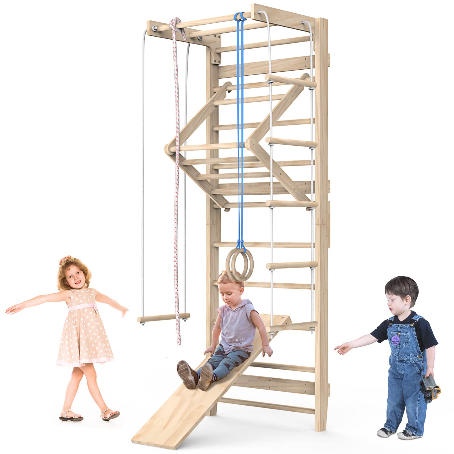 Stackable Play Ladders Mua Swedish Wall Ladder Stall Bars Set, Wooden Kids Gymnastic Gym ...