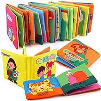 Here Fashion Squashy Soft Cloth Book Cartoon Word Book Non-Toxic Fabric Baby Toddler Intelligence Development Education Toys - Set of 6