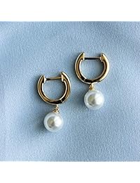 PAVOI - Pendientes de plata de ley chapados en oro de 14 quilates, con circonita cúbica y perla