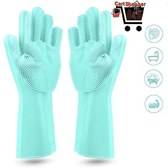 Cartshopper Dishwashing Gloves with Wash Scrubber + Magic Silicone Gloves + Heat