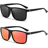 Vanolu Rectangular Sports Polarized Sunglasses for Mens and Womens,Black Retro Sun Glasses Driving Fishing UV400 Protection