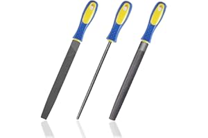 KALIM 3-Piece 8 Inch Heavy Duty File Set - Flat/Round/Half Round High Carbon Hardened Steel Files with Anti-slip Handles, Medium Coarse, Suitable for for Wood/Metal/Model/Shaping