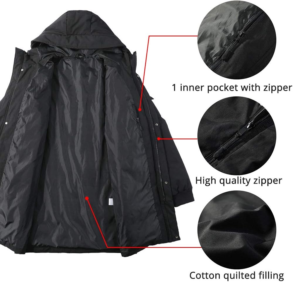 Pioneer Camp Men's Winter Coats Water-Repellent Windproof Thicken Parkas Long Hooded Padded Puffer Jacket: Clothing