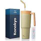 Konokyo Insulated Tumbler with Handle and Straw,40 OZ Vacuum Stainless Steel Water Bottle Travel Mug Metal Cup with Fruit Diffuser,Lemon