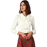 Allegra K Women's Peter Pan Collar Blouse Bow Tie Neck Vintage Casual Office Button Up Shirt