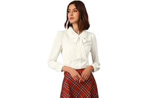Allegra K Women's Bow Tie Neck Work Office Shirt Long Sleeve Peter Pan Blouse