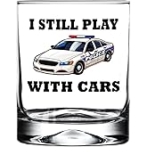 Rogue River Tactical Thin Blue Line Funny Sarcastic Gag Gift Still Play With Police Cars Old Fashioned Whiskey Glass Drinking Cup Gift For Police Officer Law Enforcement