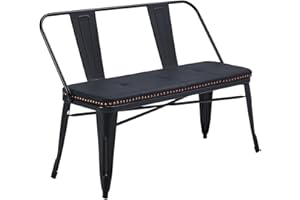 YOLENY Dining Bench, Entryway Bench with Back, Farmhouse Metal Dining Bench, Industrial Mid-Century 3 Person Rustic Spindle Bench, with Leather Seat, Removable Backrest, 42in, Black