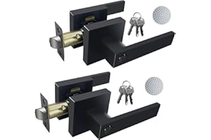 DSJJBLL 2 Pack Matte Black Door Handle Heavy Duty, Keyed Alike Entry Door Lever, Door Knobs with Lock and Key (Different Keys), Square Door Lever for Bedroom, Bathroom and Front Door