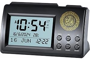 LCD Display Azan Time Clock with Prayer Alarm & Snooze Feature Modern Desk Clock Great Islams Pesent Choose for Homes Azan Al