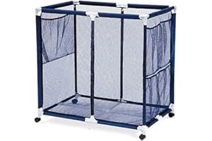 Essentially Yours Pool Floats, Balls, Toys and Equipment Rolling Mesh Organizer Storage Bin, Large, (35" W x 25.4" L x 37.5" H), Blue/White Style 455102