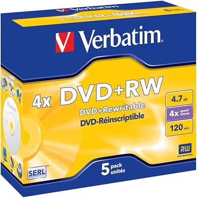 Verbatim 43229 DVD+RW 4x 4.7GB Rewritable Discs in Jewel Cases - Pack of 5