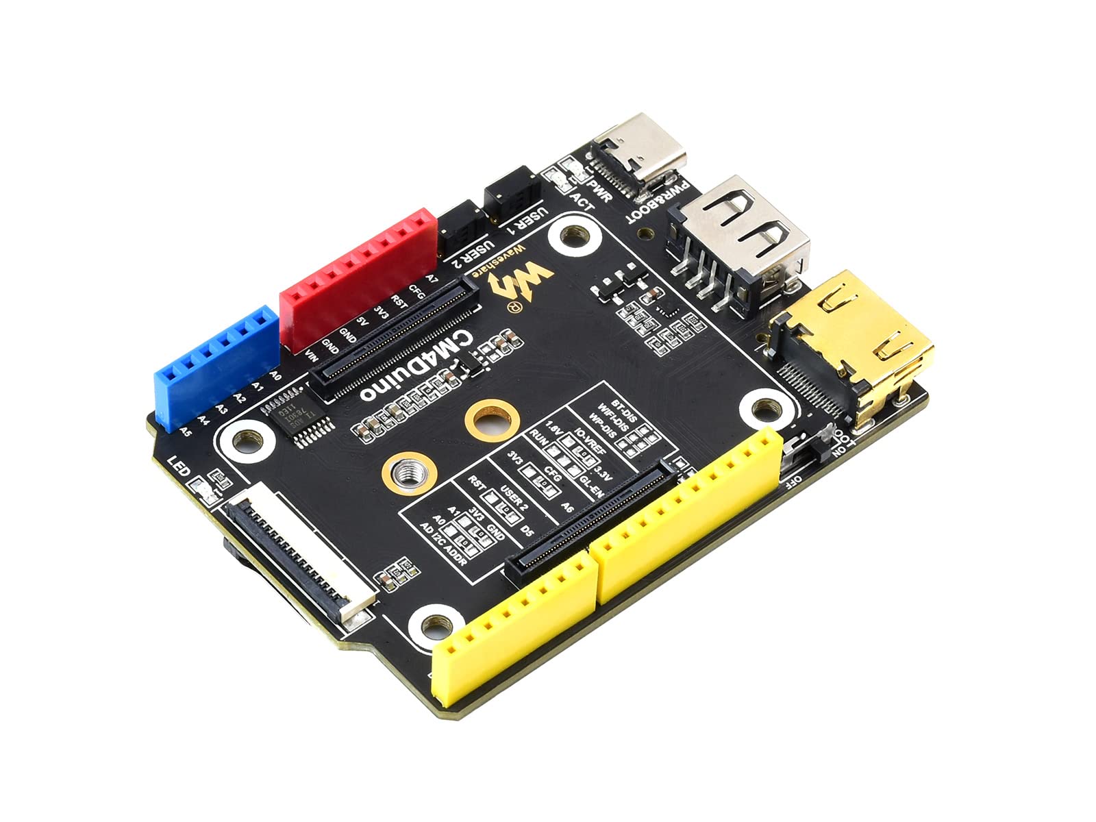 CM4-Duino Base Board for Raspberry Pi Compute Module 4,CM4 Socket,CSI Camera Connector,HDMI Port,USB 2.0 Connector,M.2 M KEY Slot,Arduino-compatible Header