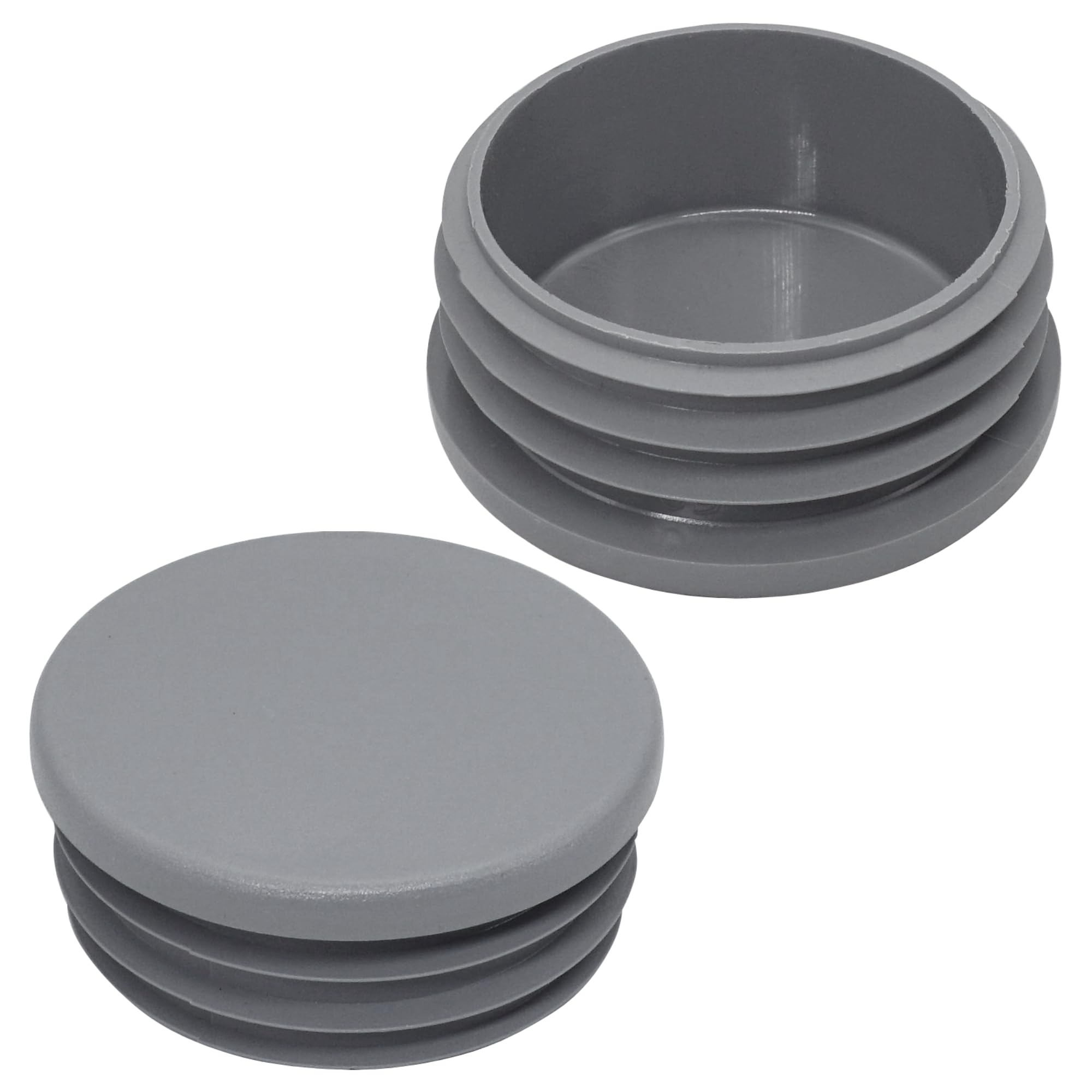 SKIR'CO (4 pcs) Round Tube Inserts 2", Fence Post Plugs, Grey Plastic Tube End Caps, Pipe Plugs, Grey RAL 7040