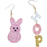 Zhang shine Easter Dangle Earrings Cute Funny Acrylic Colorful Glitter Rabbit Egg Bunny Sparkle Spring Earrings For Women Fashion Holiday Happy Easter Jewelry Gift