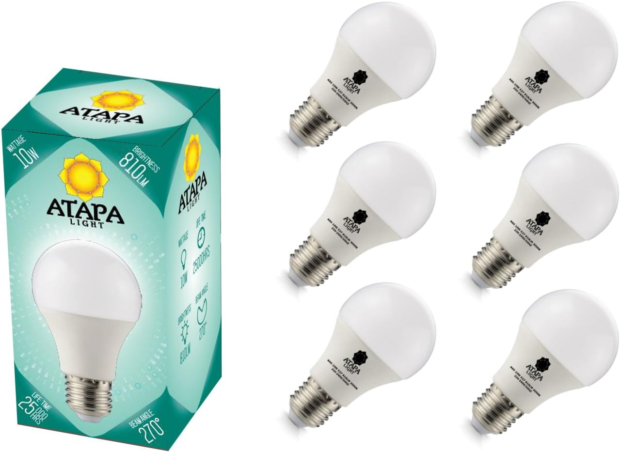 ATAPA 6 x A60 LED Bulbs 10W E27 Edison Screw Warm White 270° Beam Angle Light 3000 Kelvins Natural Warm White Color Very Bright 75W Replacement Energy Saving Class A+ Light Bulb for Shower Bathroom Kitchen Living Room Porch Home Garden Library Accessories [Energy Class A+]