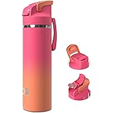 OISIZ Insulated Water Bottle 24 oz with 2 in 1 Spout and Straw Lid,One Click Safety Lock,100% Leakproof,Keep Cold 24H,Vacuum Stainless Steel Water Bottle for School,Travel and Sports,Dishwasher Safe