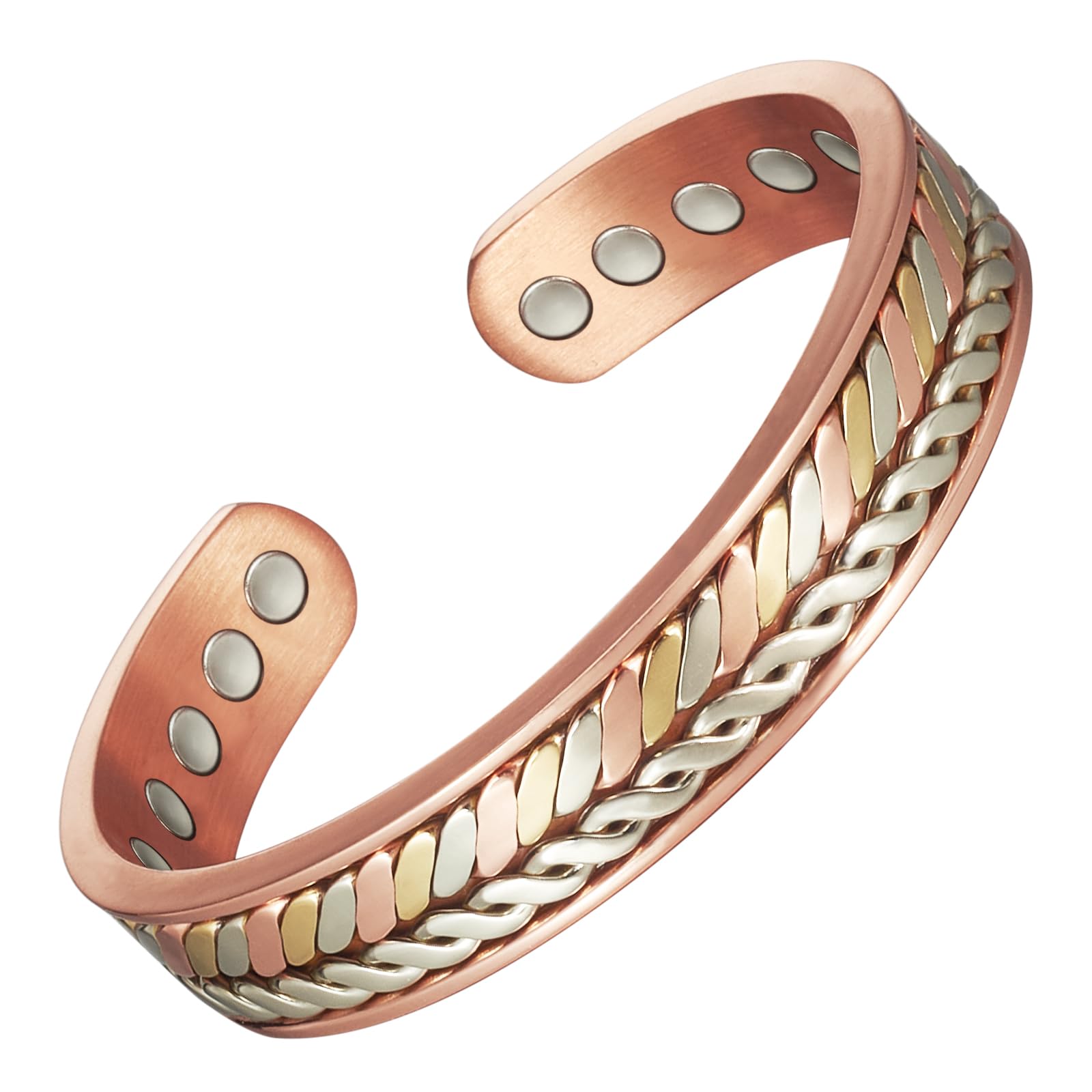 YINOX Super Strong Magnetic Copper Bracelet for Men Women, Classic Indian Woven Handmade Bracelet, Includes 10 Oversized NdFeB Magnets (6.5 Inch) (B)