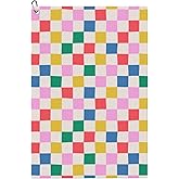 Twistmyst Colorful Checkered Golf Towel Microfiber with Carabiner Clip, Funny Cleaning Cloth for Golf Balls & Clubs, Gift for Women Men, Golfers, Dad, Grandpa, Bag Accessories 16"*24"