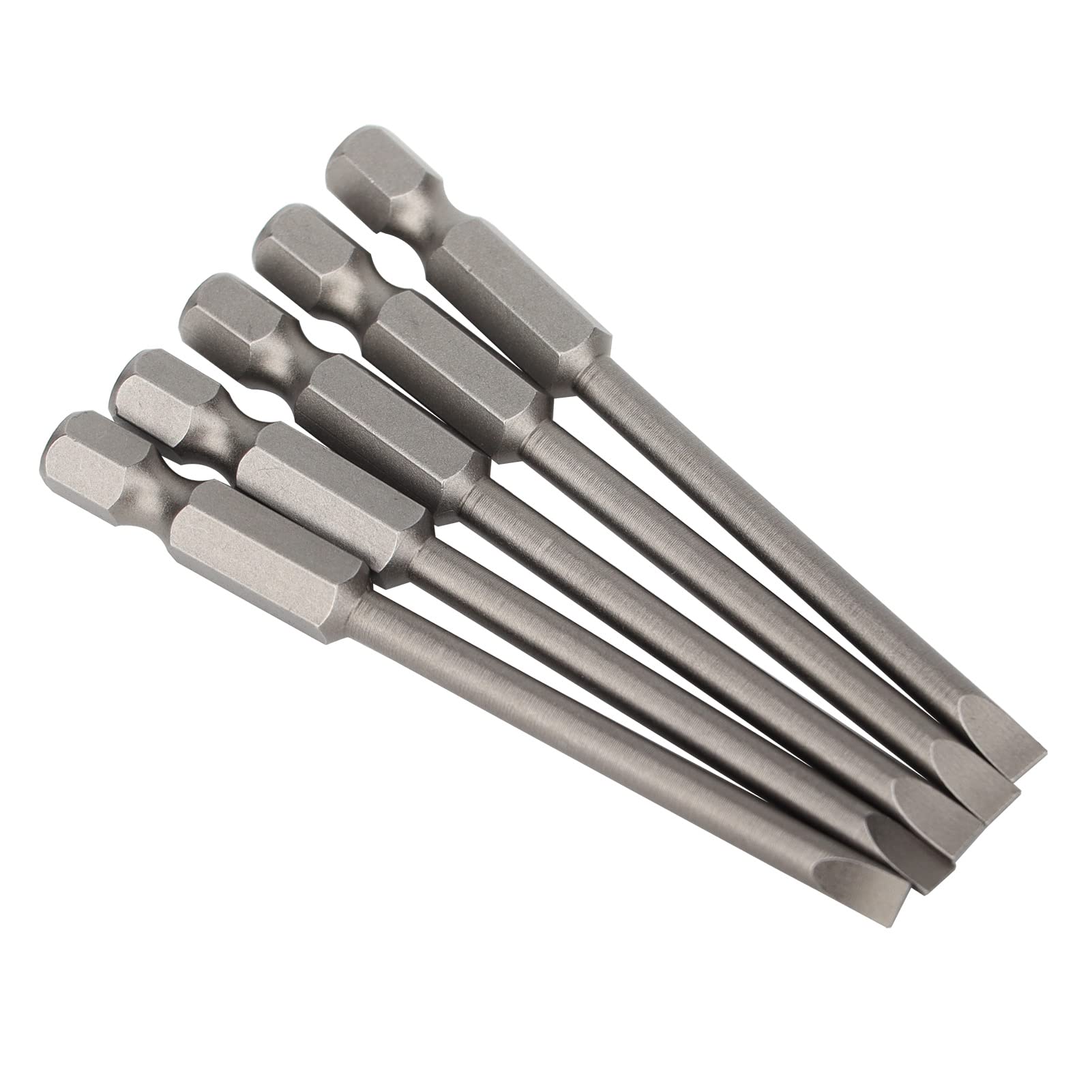 5 Pcs Flat Head Screwdriver Bits, 4mm Slotted Tip, Universal 1/4"(6.35mm) Hex Shanks, Air Screw Driver Socket Adapters, 75mm in Total Length