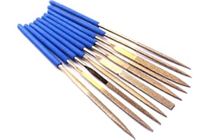 ATOPLEE Mini Diamond Needle File Set,10pcs 3x140mm Titanium Coated Diamond Files for Metal Glass Wood Stone Jewelry, Includes