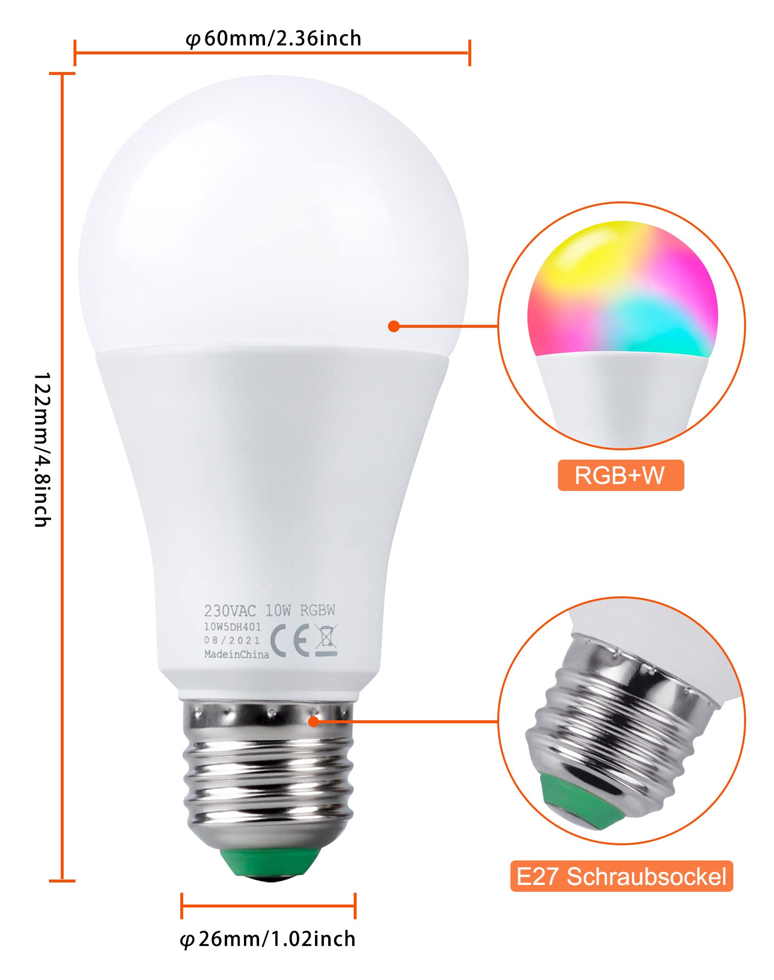 REYLAX Glühbirne mit Fernbedienung, E27 LED Birne RGB und Kaltweiss Bunt 2