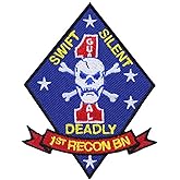 Officially Licensed United States Marine Corps USMC, 1st Recon Battalion Swift Silent Deadly Patch, with Iron-On Adhesive (Full Color)