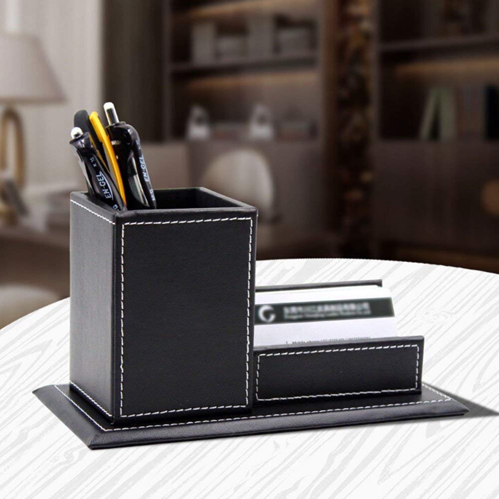 PU Leather Pen Pencil Holder Desk Organizer Desk Tidy Business Card Pen Mobile Phone Controller Holder Storage Box Leather Pen Pencil Pots Holder Desktop Storage Box Stand Tidy Desk Organiser