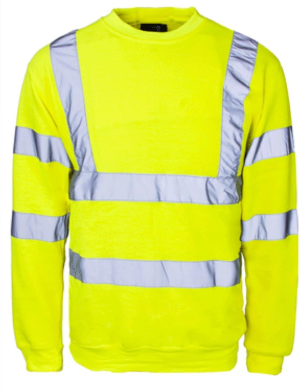 Style Spot Hi Vis Viz Reflective Tape Stripe Crew Neck Sweatshirt | High Visibility Shirt Safety Band | Outdoor Security Casual Fleece Jumper | Pull Over Security Work Wear Top Big Size