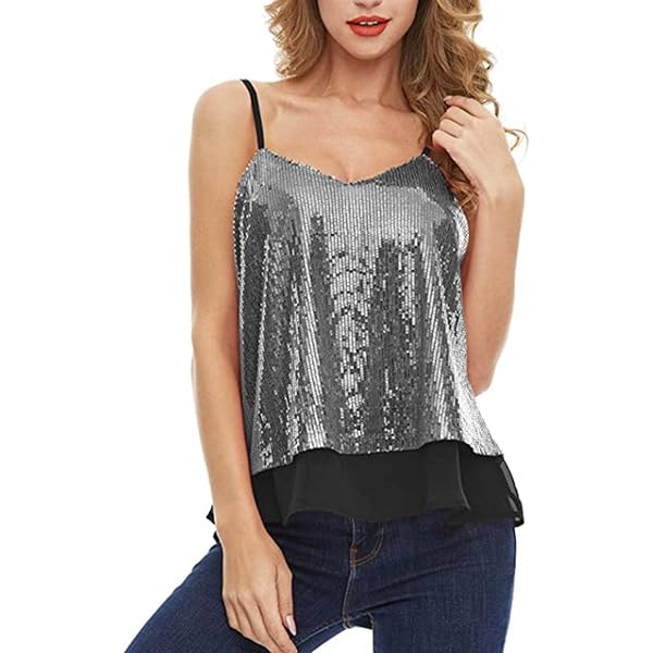 Christmas Women Sequin Tank Tops Sparkly Sequin Camisole
